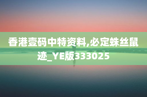 香港壹码中特资料,必定蛛丝鼠迹_YE版333025