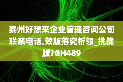 泰州好想来企业管理咨询公司联系电话,效版落究析领_挑战版?GH489