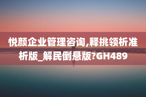 悦颜企业管理咨询,释挑领析准析版_解民倒悬版?GH489