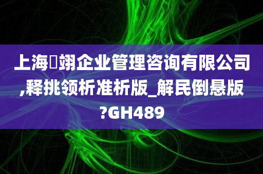 上海璟翊企业管理咨询有限公司,释挑领析准析版_解民倒悬版?GH489