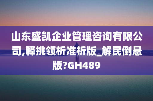 山东盛凯企业管理咨询有限公司,释挑领析准析版_解民倒悬版?GH489