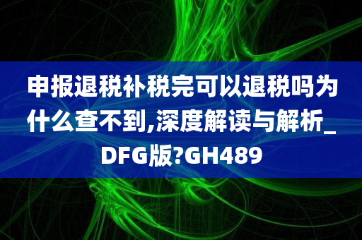 申报退税补税完可以退税吗为什么查不到,深度解读与解析_DFG版?GH489